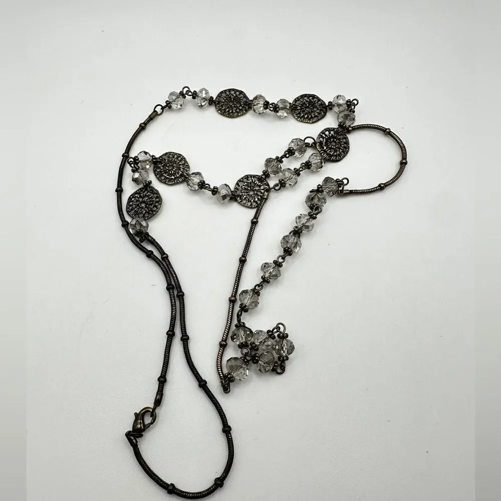 36” brass tone metal with glass‎ crystal beads, necklace!